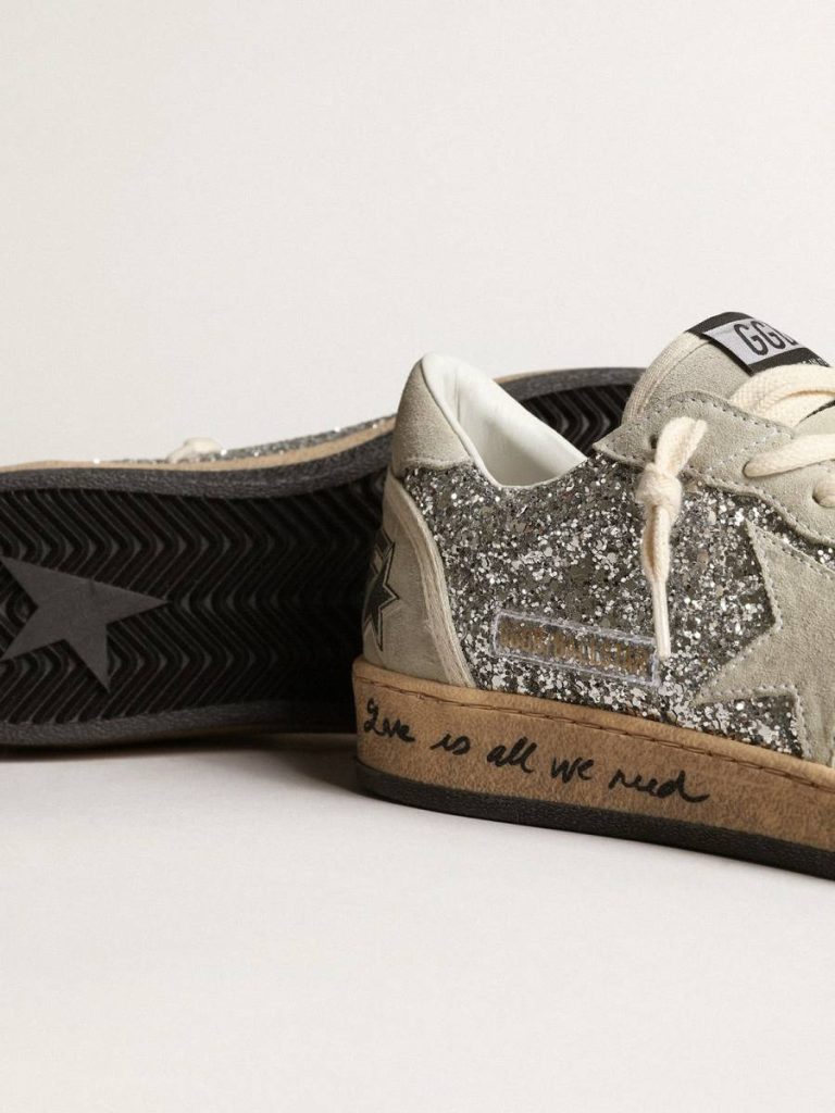 Golden Goose Women’s Ball Star In Silver Glitter With Ice-Gray Suede Inserts Ball Star Women