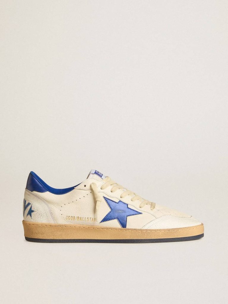 Golden Goose Women’s Ball Star Wishes In White Nappa Leather With Bright Blue Star And Heel Tab Women Ball Star