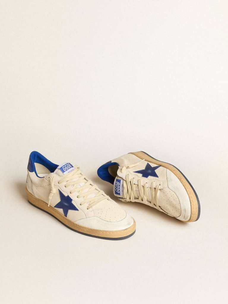 Golden Goose Women’s Ball Star Wishes In White Nappa Leather With Bright Blue Star And Heel Tab Women Ball Star