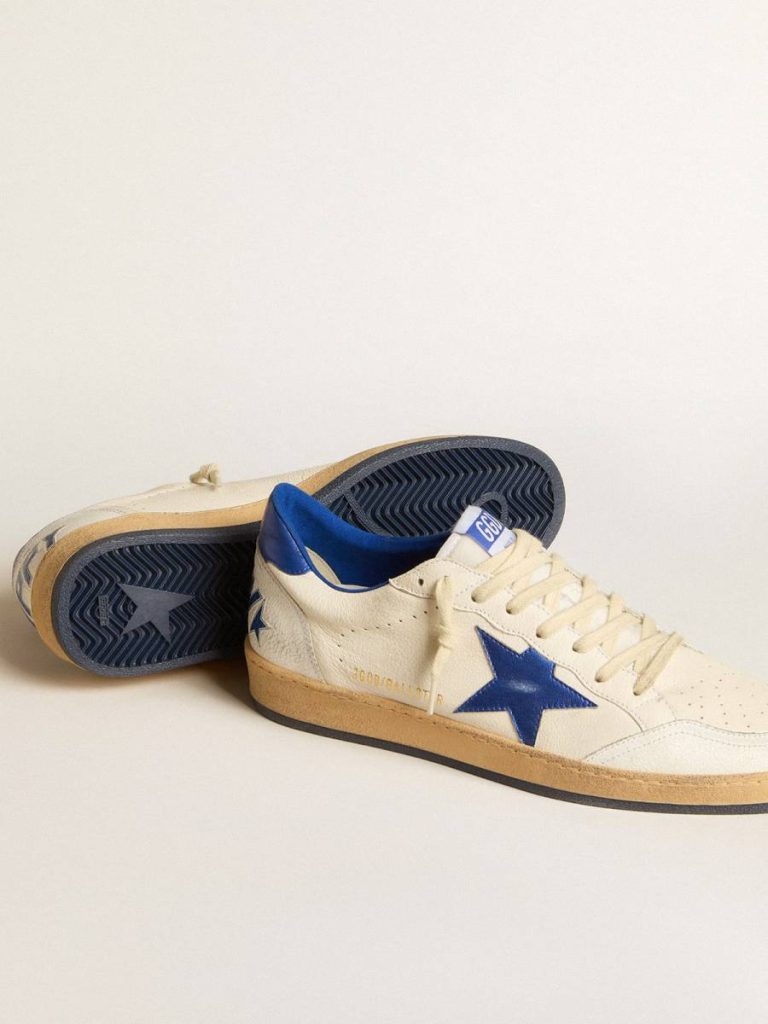Golden Goose Women’s Ball Star Wishes In White Nappa Leather With Bright Blue Star And Heel Tab Women Ball Star