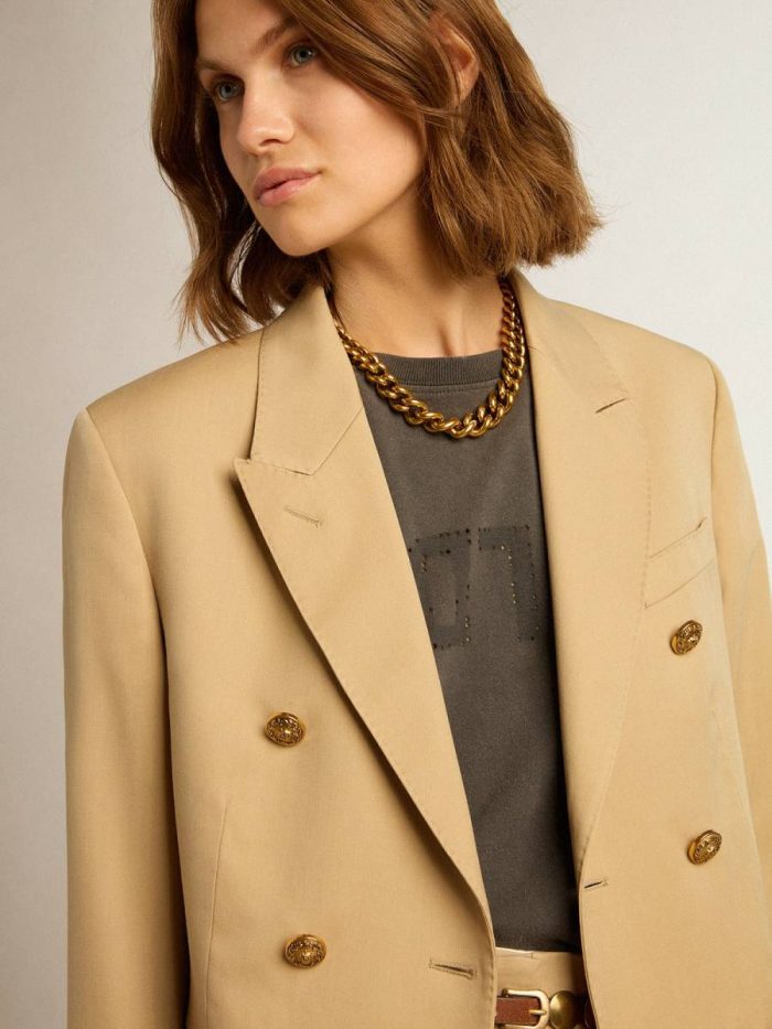 Golden Goose Women’s Double-Breasted Blazer In Sand With Gold Heraldic Buttons Sand Blazers Women