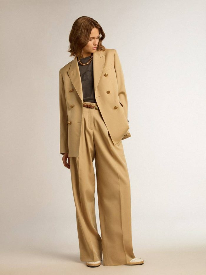 Golden Goose Women’s Double-Breasted Blazer In Sand With Gold Heraldic Buttons Sand Blazers Women