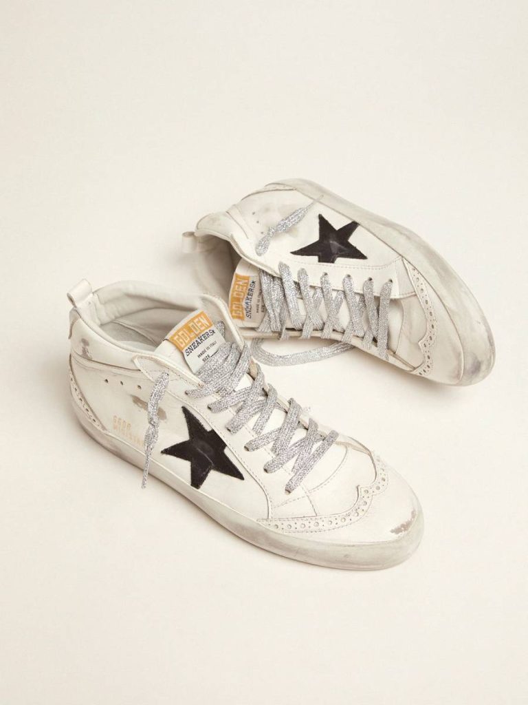 Golden Goose Women's Mid Star With Laminated Heel Tab And Glitter Laces Mid Star Women