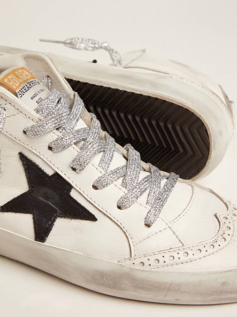 Golden Goose Women's Mid Star With Laminated Heel Tab And Glitter Laces Mid Star Women