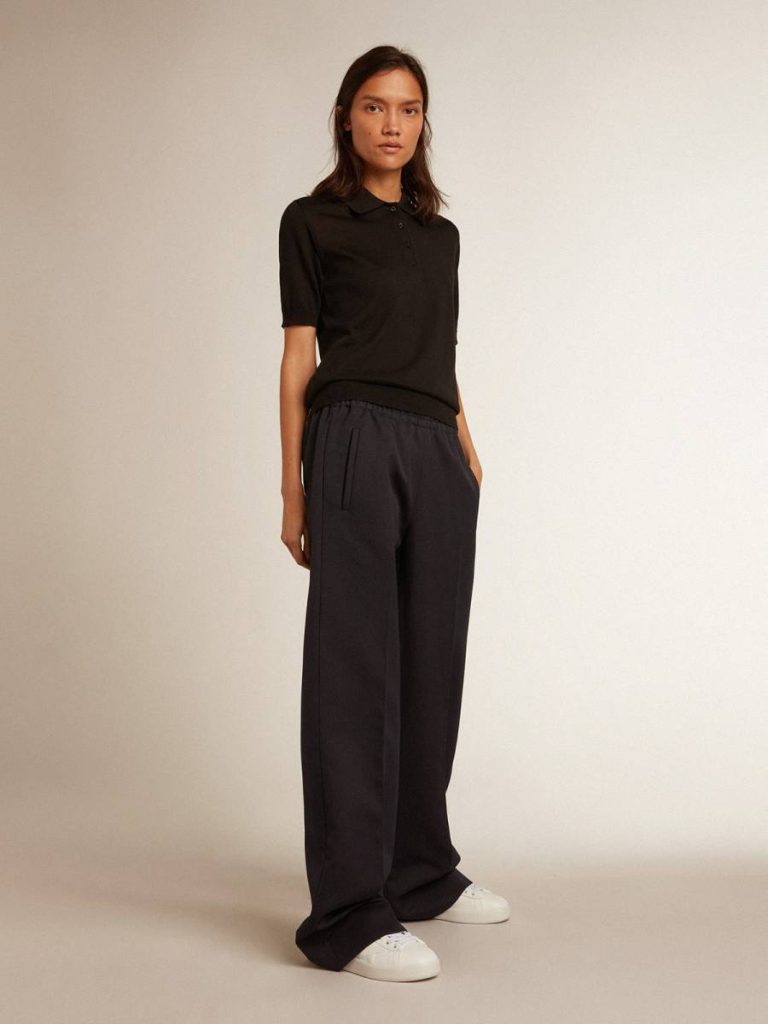 Golden Goose Women’s Polo Shirt In Black Merino Wool Women Black T-Shirts & Tops