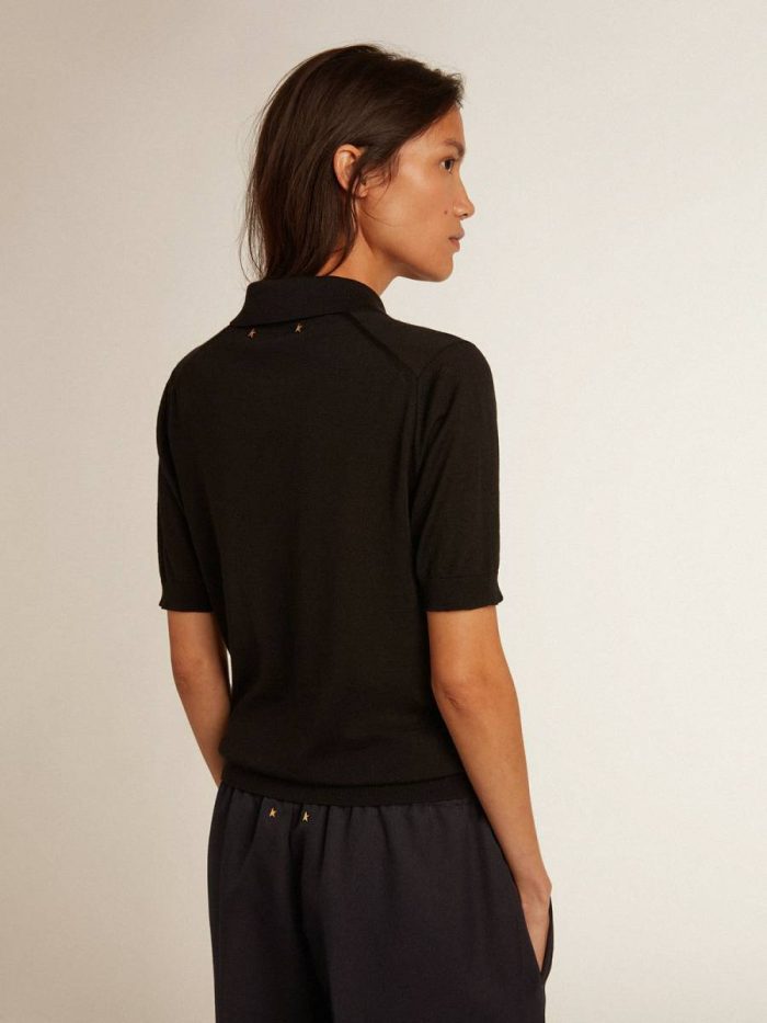 Golden Goose Women’s Polo Shirt In Black Merino Wool Women Black T-Shirts & Tops