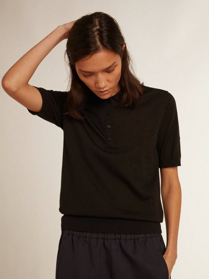 Golden Goose Women’s Polo Shirt In Black Merino Wool Women Black T-Shirts & Tops
