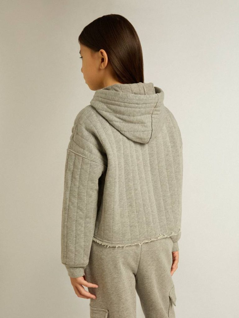Gray Melange Golden Goose Kids Topwear Selection (4-12 Years) Girls' Cropped Sweatshirt In Gray Melange With A Hood And Embroidery On The Front