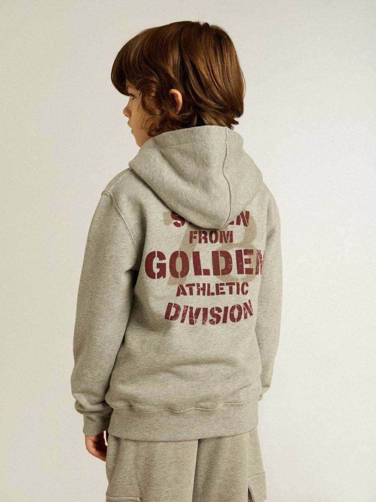 Gray Melange Hooded Sweatshirt With Print On The Back Kids Topwear Selection (4-12 Years) Gray Melange Golden Goose
