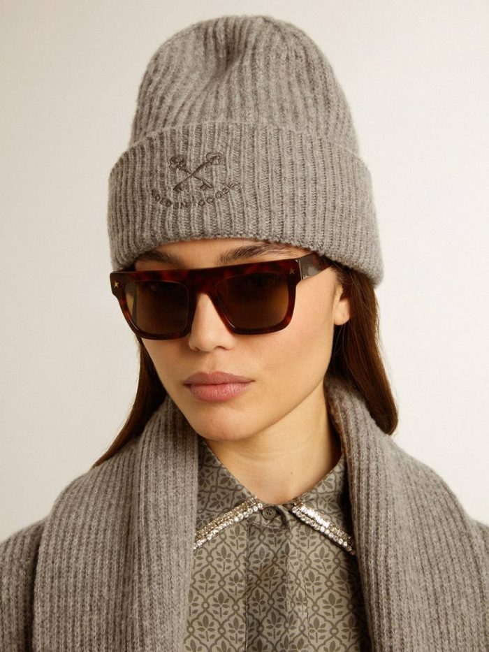 Gray Ribbed Wool Beanie Women Golden Goose Hats Gray Melange