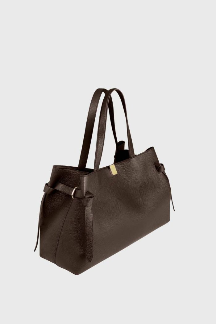 Gyoza Tote - Espresso Pebble Grained Leather Women Espresso Yuzefi Tote Bags