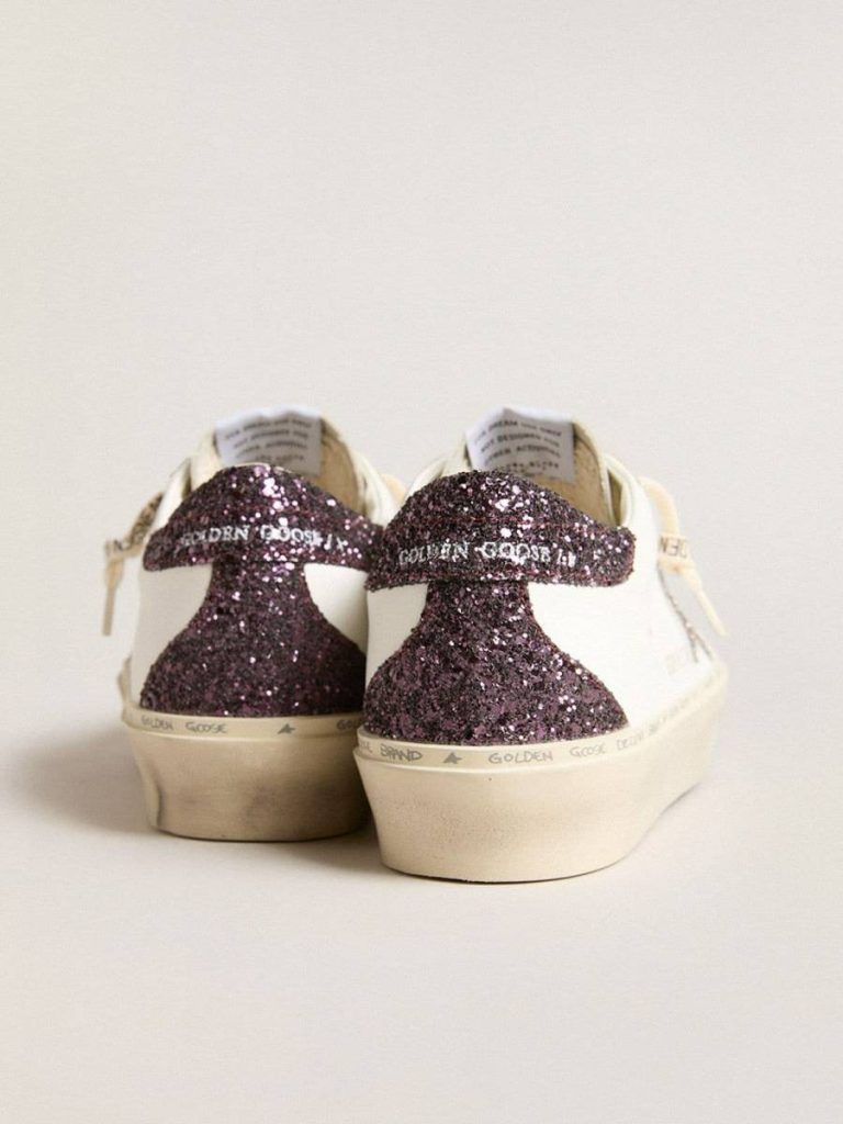 Hi Star Golden Goose Women’s Hi Star With Silver Glitter Star And Ruby Red Glitter Heel Tab White Women