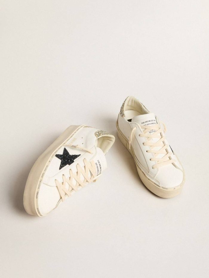 Hi Star Women Women's Hi Star With Blue Glitter Star And Platinum Glitter Heel Tab White Golden Goose