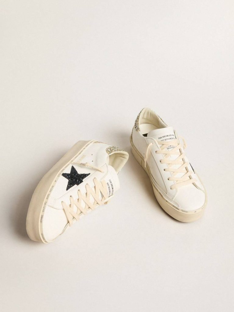 Hi Star Women Women's Hi Star With Blue Glitter Star And Platinum Glitter Heel Tab White Golden Goose