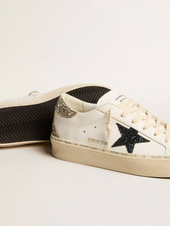Hi Star Women Women's Hi Star With Blue Glitter Star And Platinum Glitter Heel Tab White Golden Goose