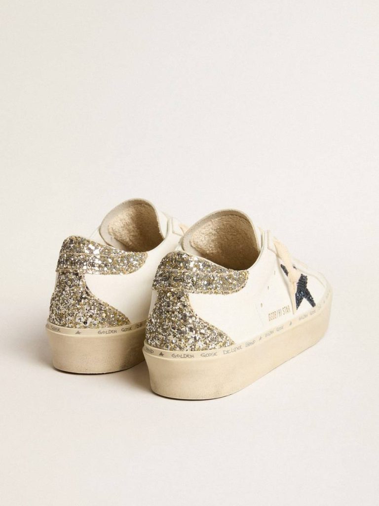 Hi Star Women Women's Hi Star With Blue Glitter Star And Platinum Glitter Heel Tab White Golden Goose