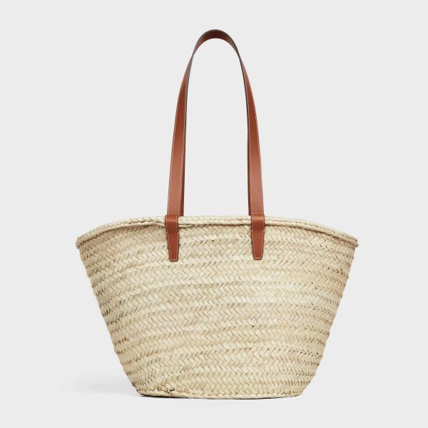 Hobo And Tote Bags Tan Medium Celine Classic Panier In Palm Leaves And Calfskin Women