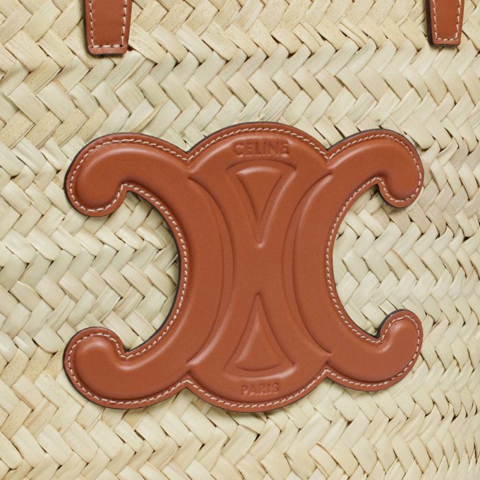 Hobo And Tote Bags Tan Medium Celine Classic Panier In Palm Leaves And Calfskin Women
