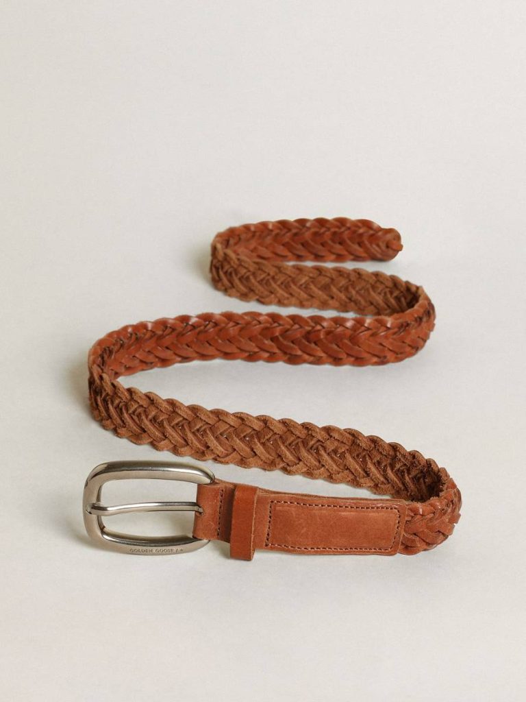 Houston Belt In Brown Braided Leather Men Belts Golden Goose Brown