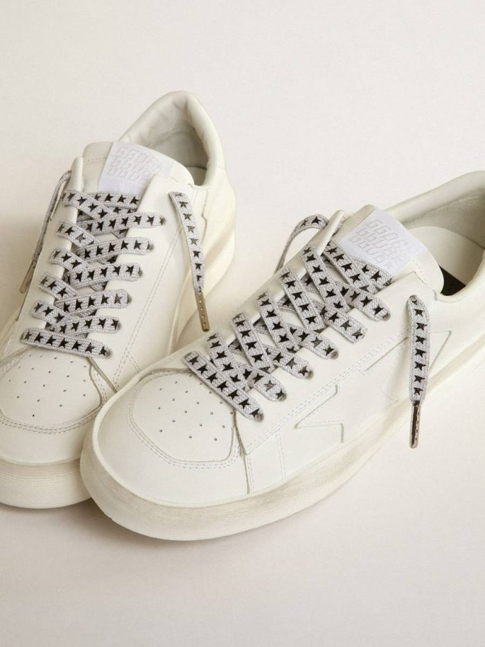 Ice Gray Women Ice-Gray Cotton Laces With Contrasting Black Stars Laces Golden Goose