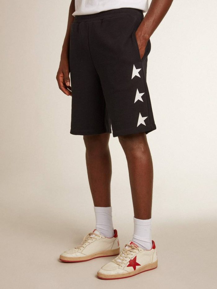 Jeans & Pants Men Golden Goose Black Men's Black Bermuda Shorts With White Stars
