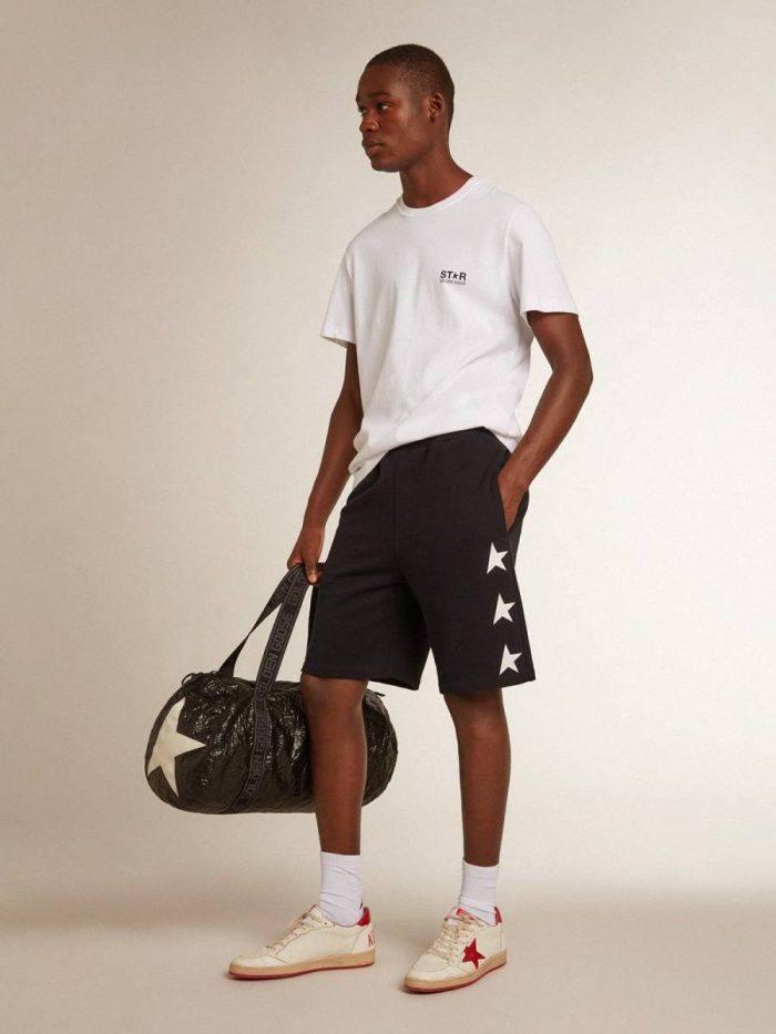 Jeans & Pants Men Golden Goose Black Men's Black Bermuda Shorts With White Stars