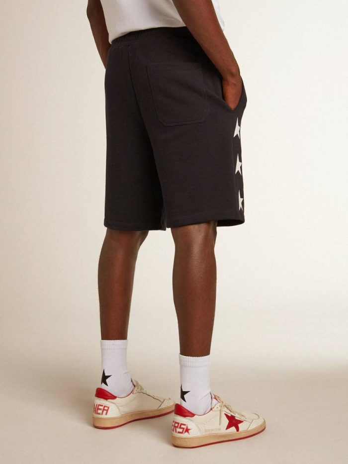 Jeans & Pants Men Golden Goose Black Men's Black Bermuda Shorts With White Stars