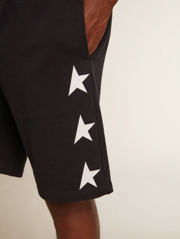 Jeans & Pants Men Golden Goose Black Men's Black Bermuda Shorts With White Stars