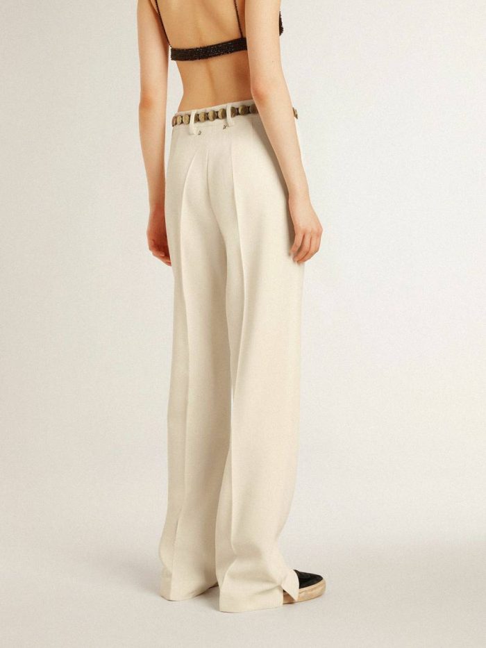 Jeans & Pants Women White Women's Loose Pants In Worn-White Tailored Fabric Golden Goose
