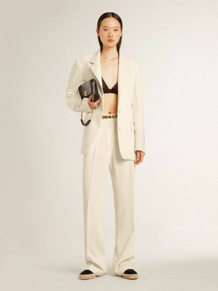 Jeans & Pants Women White Women's Loose Pants In Worn-White Tailored Fabric Golden Goose