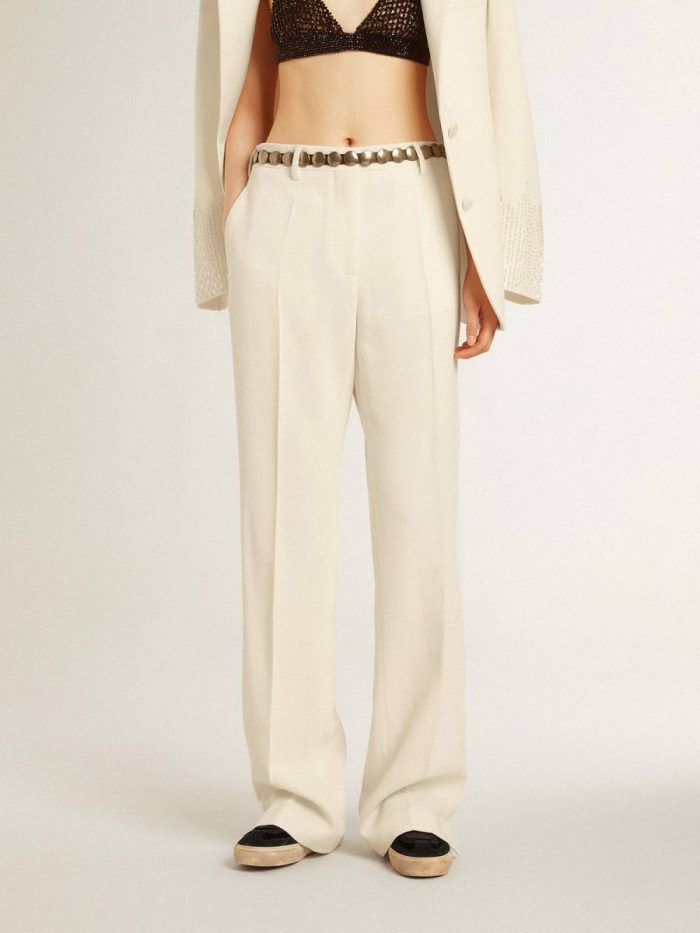 Jeans & Pants Women White Women's Loose Pants In Worn-White Tailored Fabric Golden Goose