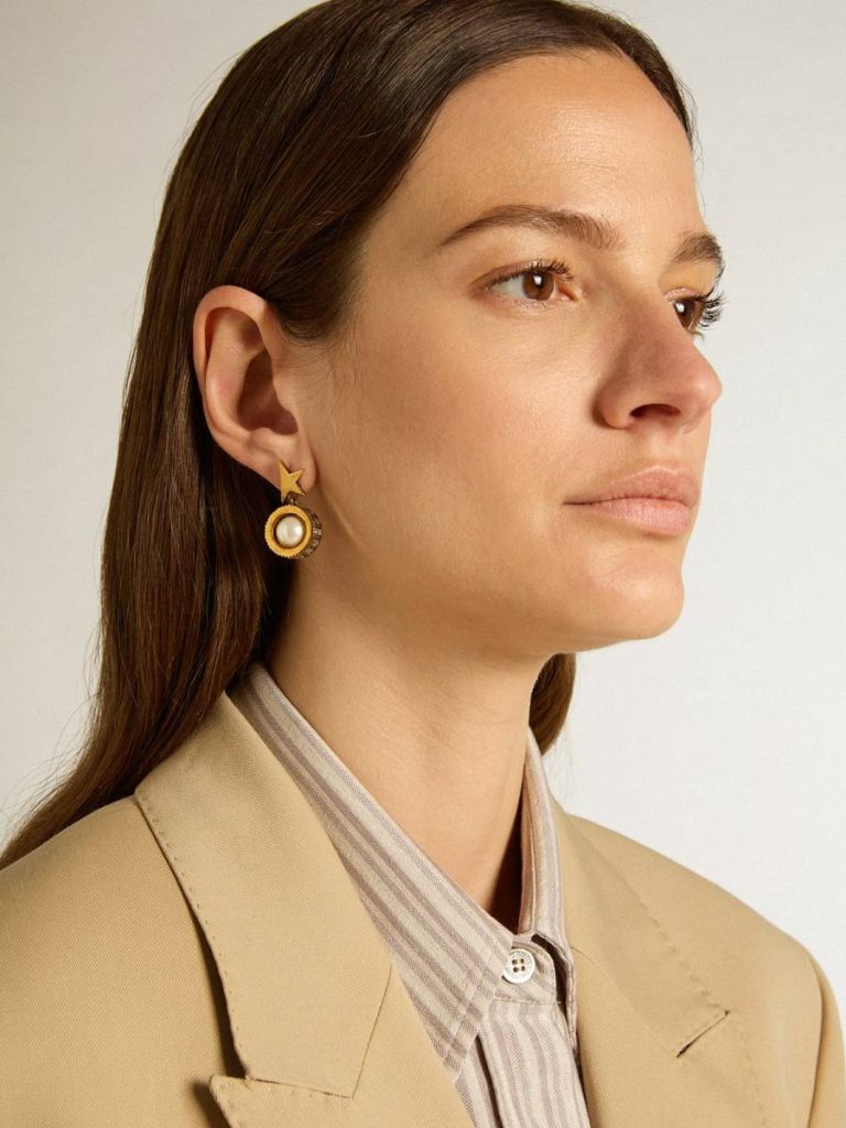 Jewelry Women Earrings With Gold Star And Pearl Antique Gold Golden Goose