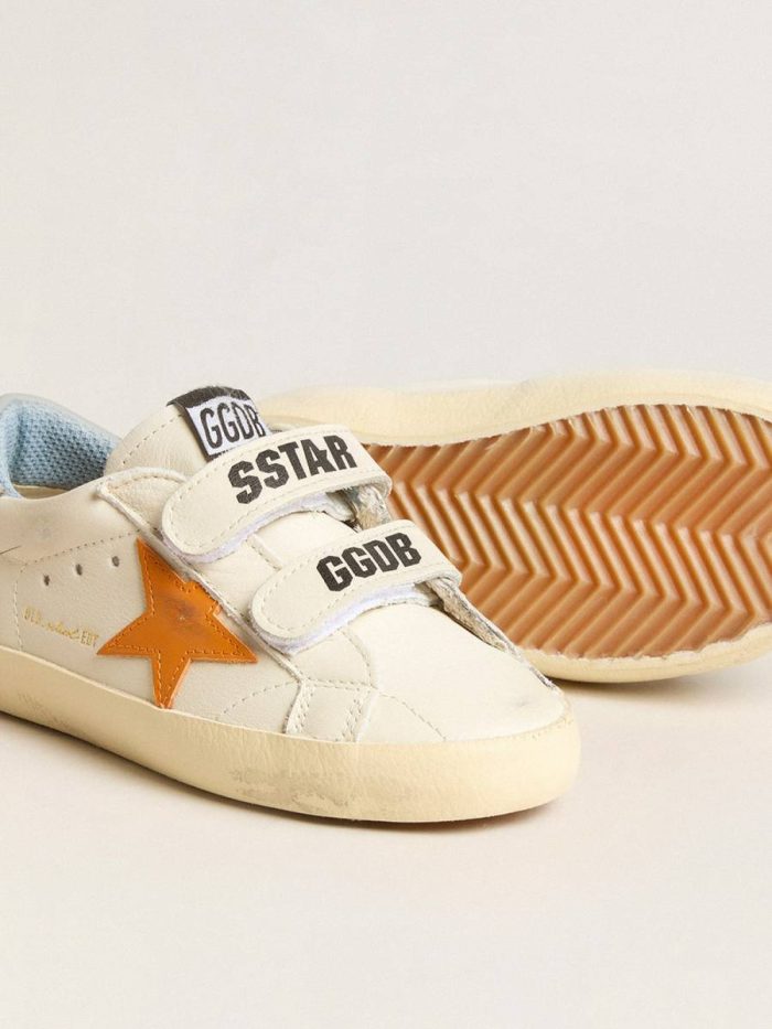 Junior Old School In Leather With Orange Star And Baby Blue Heel Tab Kids Little Boys (1-3 Years) Golden Goose