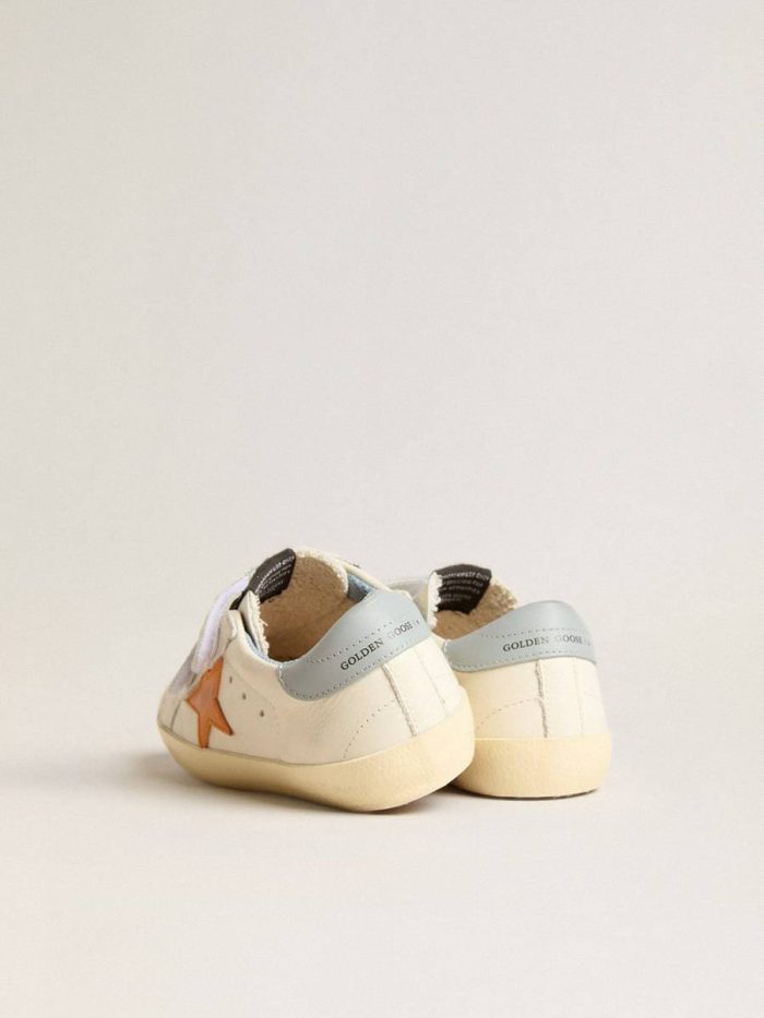Junior Old School In Leather With Orange Star And Baby Blue Heel Tab Kids Little Boys (1-3 Years) Golden Goose