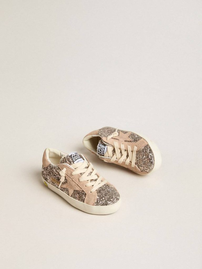 Junior Super-Star In Glitter With Suede Star And Heel Tab Golden Goose Kids Little Girls (1-3 Years)