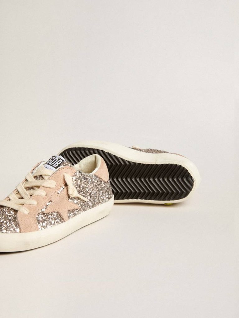 Junior Super-Star In Glitter With Suede Star And Heel Tab Golden Goose Kids Little Girls (1-3 Years)