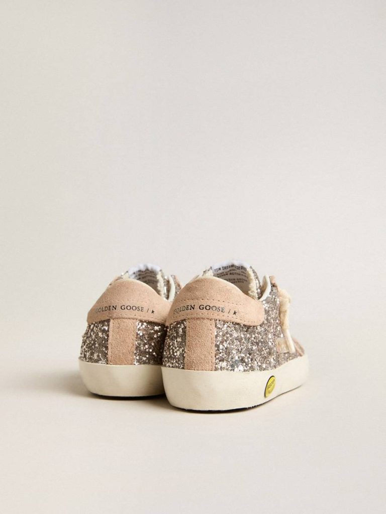 Junior Super-Star In Glitter With Suede Star And Heel Tab Golden Goose Kids Little Girls (1-3 Years)