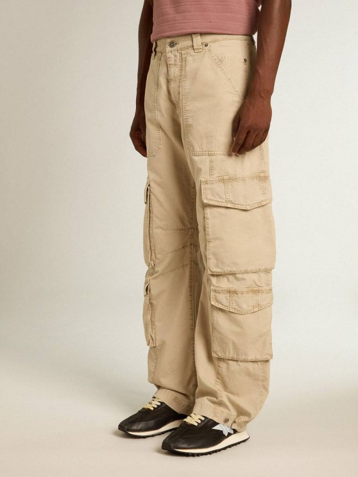 Khaki Jeans & Pants Men Men's Khaki-Colored Cotton Cargo Pants Golden Goose