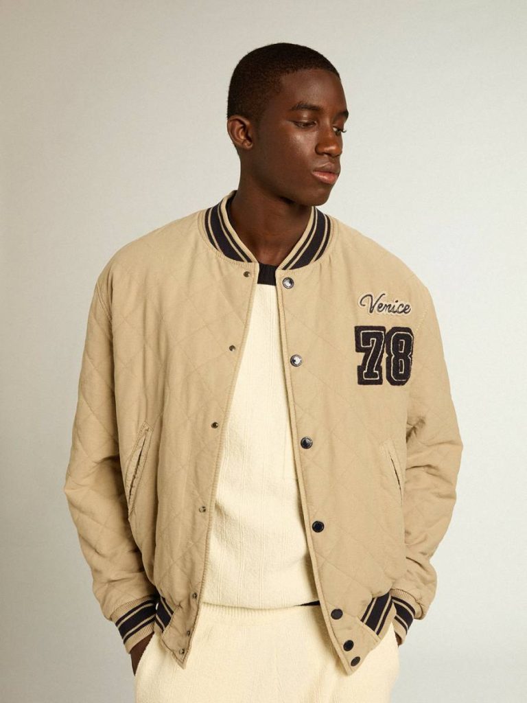 Khaki Men Coats & Jackets Golden Goose Khaki-Colored Quilted Cotton Bomber Jacket