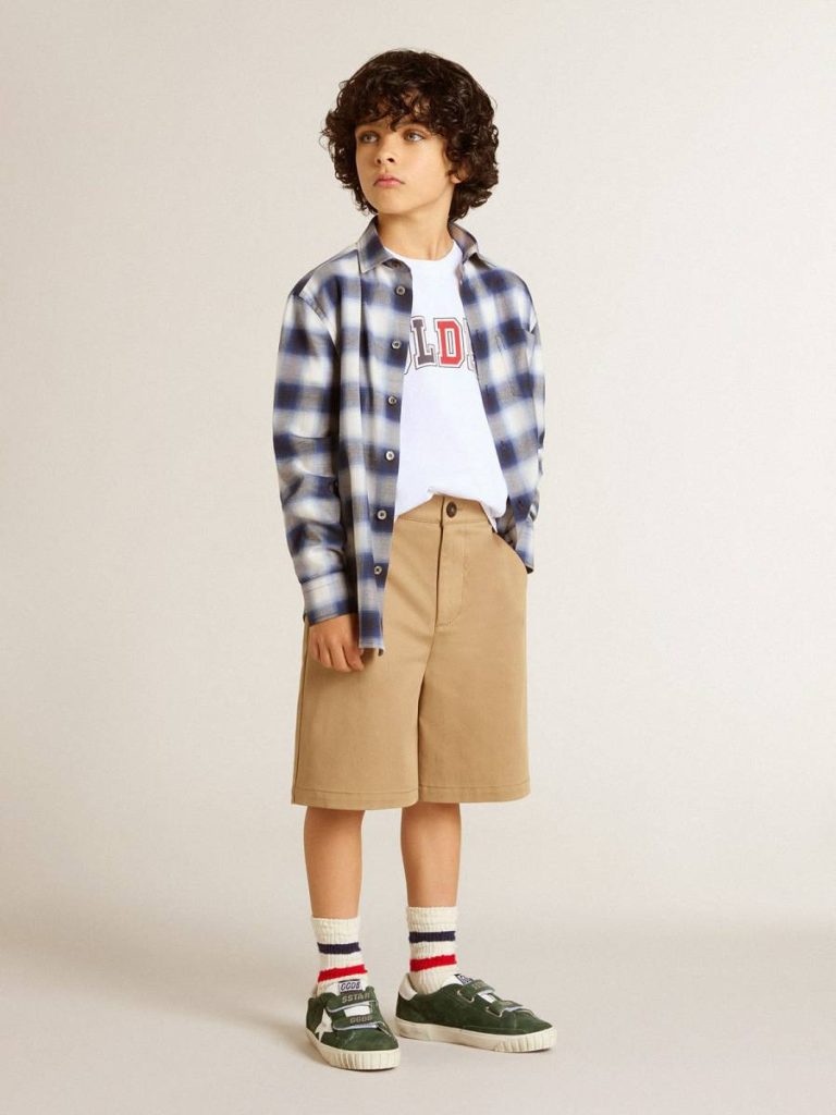 Kids Boys' Shorts In Beige Cotton Golden Goose Beige Bottomwear Selection (4-12 Years)