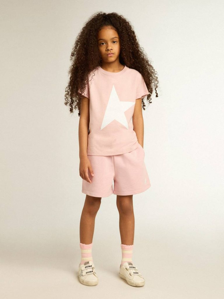 Kids Girls’ Shorts In Pink With White Star Pink Golden Goose Bottomwear Selection (4-12 Years)