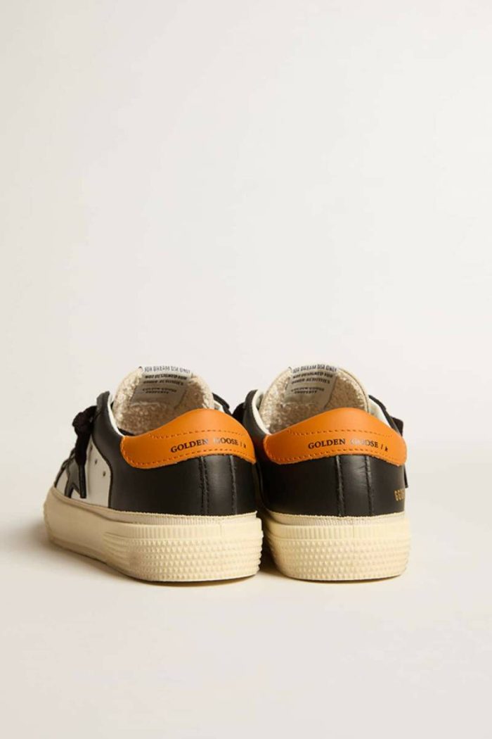 Kids Golden Goose Boys (4-10 Years) May Teen In Black And White Leather With Black Star And Orange Heel Tab White And Black