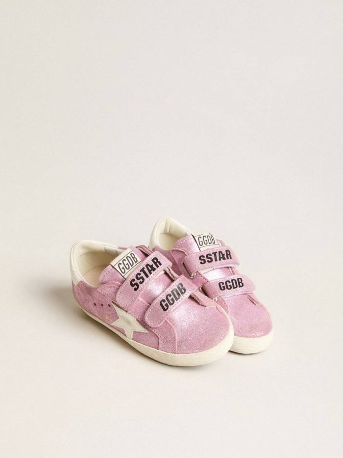 Kids Golden Goose Girls (4-10 Years) Young Old School In Metallic Pink Suede With White Leather Star And Heel Tab