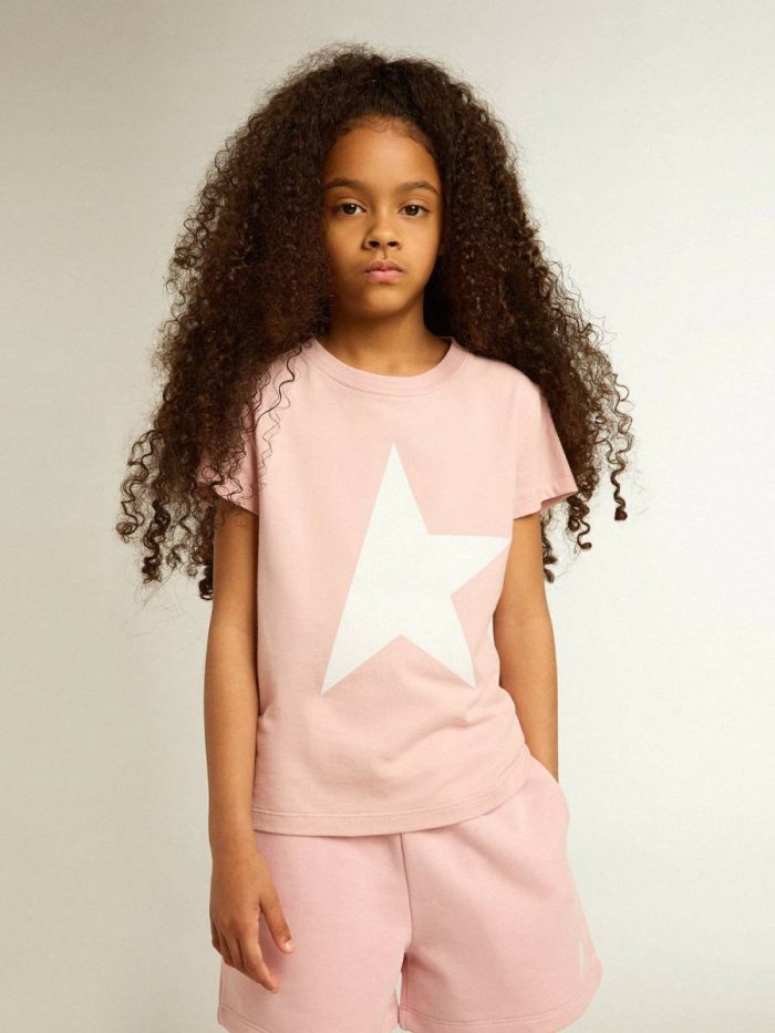 Kids Golden Goose Girls’ Pink T-Shirt With White Logo And Maxi Star Topwear Selection (4-12 Years) Pink