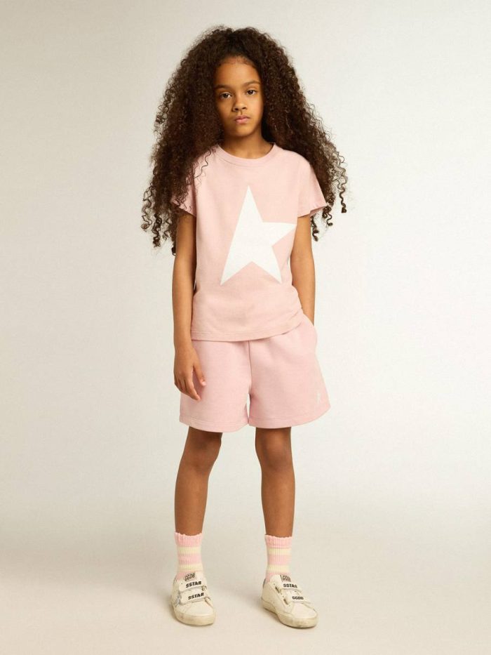 Kids Golden Goose Girls’ Pink T-Shirt With White Logo And Maxi Star Topwear Selection (4-12 Years) Pink