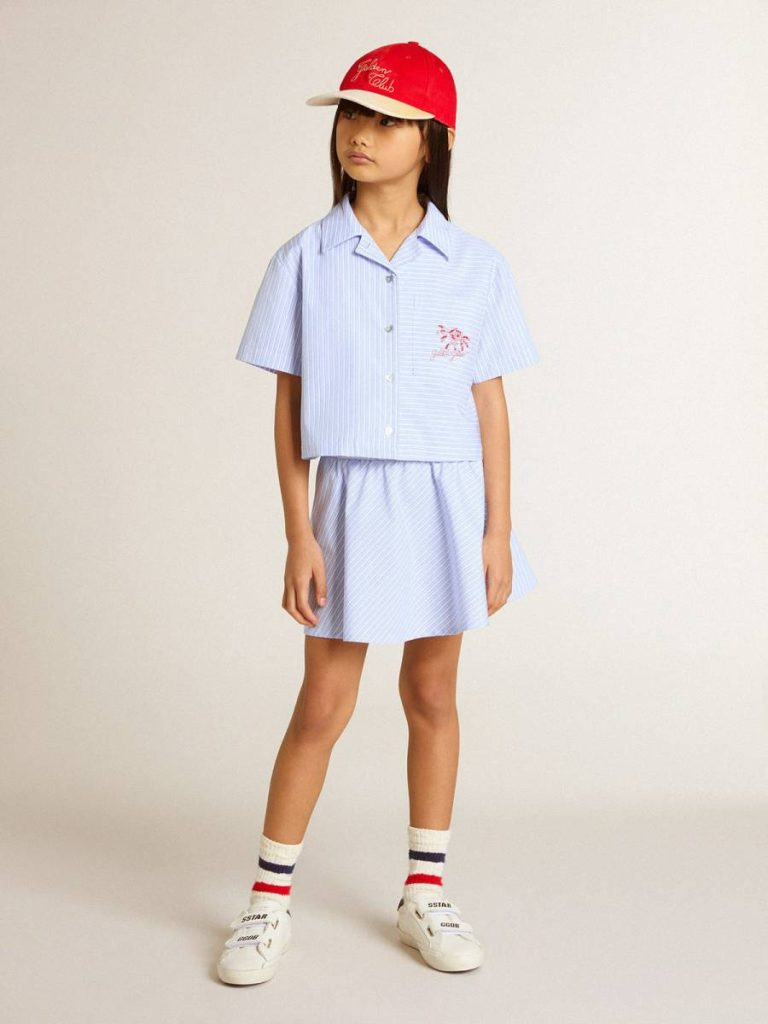 Kids Golden Goose Light Blue Girls' Skirt With Light Blue Stripes Bottomwear Selection (4-12 Years)