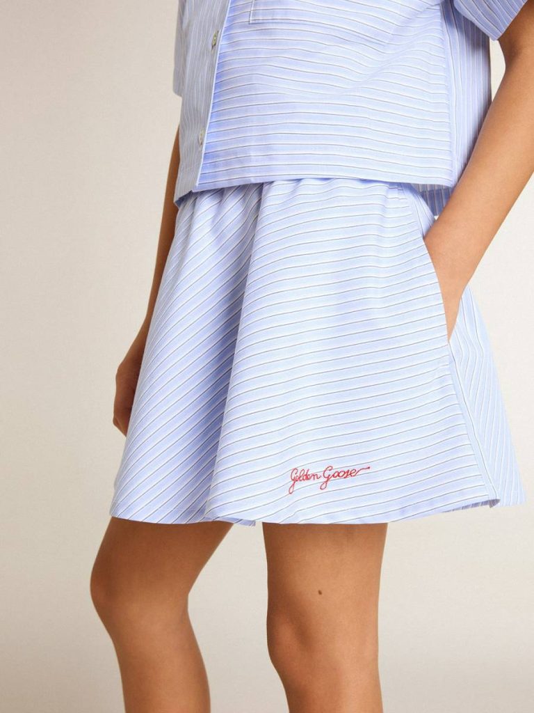 Kids Golden Goose Light Blue Girls' Skirt With Light Blue Stripes Bottomwear Selection (4-12 Years)