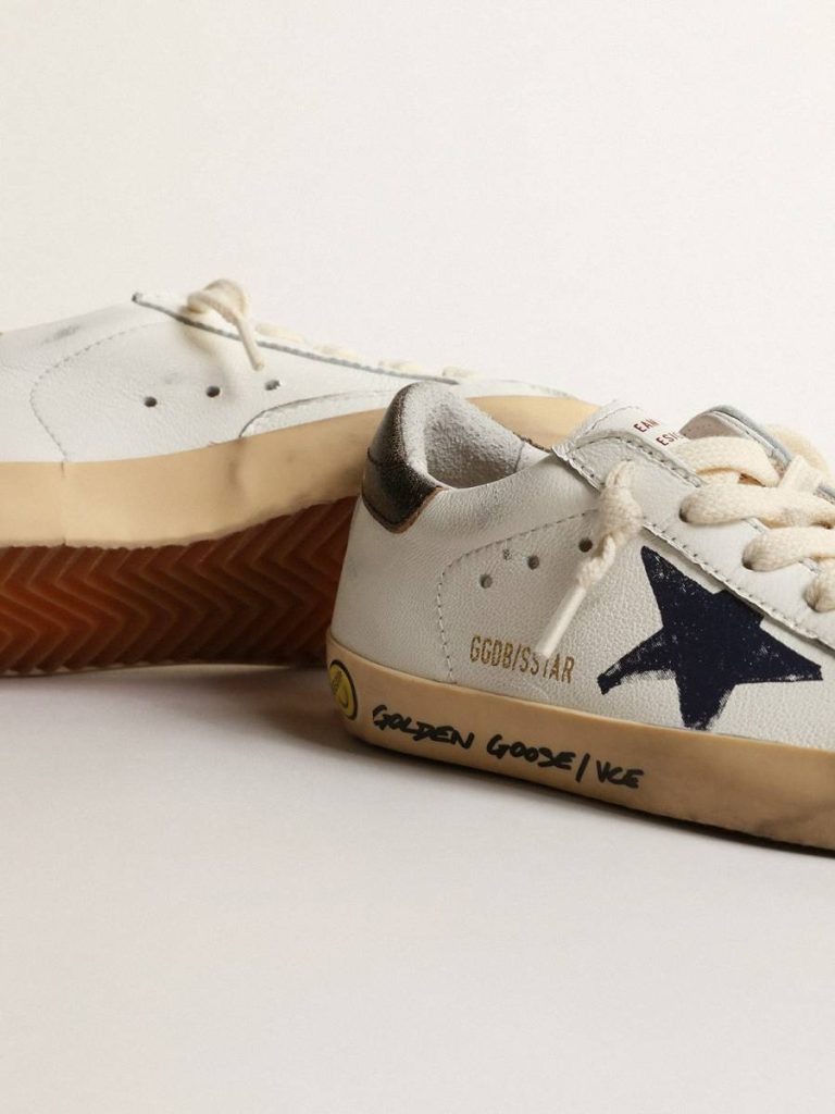 Kids Golden Goose Little Boys (1-3 Years) Super-Star Junior In Nappa With A Printed Star And Black Heel Tab