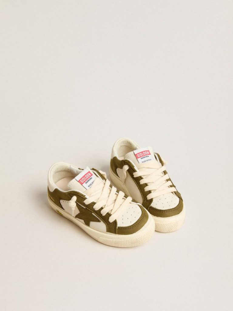 Kids Golden Goose May Young In White And Military Green Leather Boys (4-10 Years)