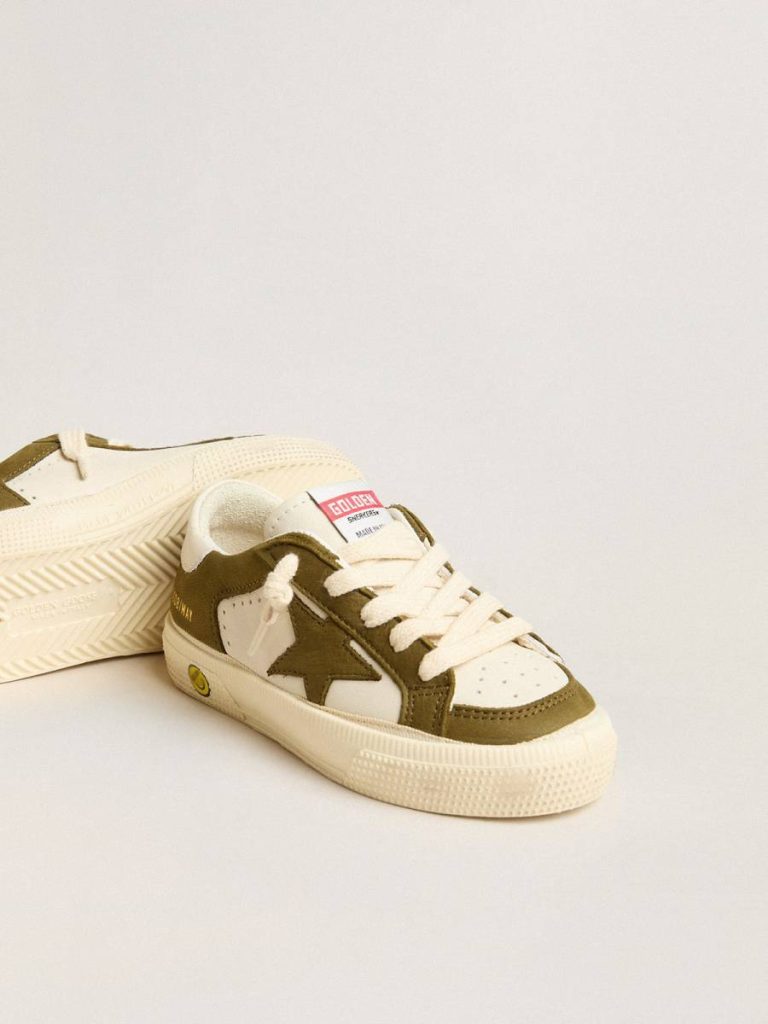 Kids Golden Goose May Young In White And Military Green Leather Boys (4-10 Years)
